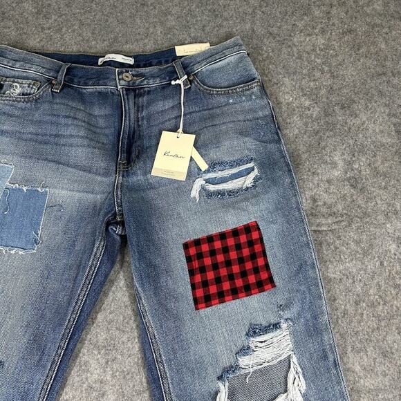 Kancan Jeans Womens 30 High Rise Boyfriend Medium Wash Denim Patch Distressed - Picture 4 of 11